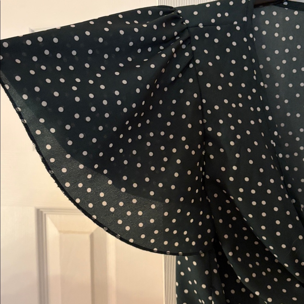 Amazon Green Polka Dot Tie-Front Blouse - Picture 4 of 4